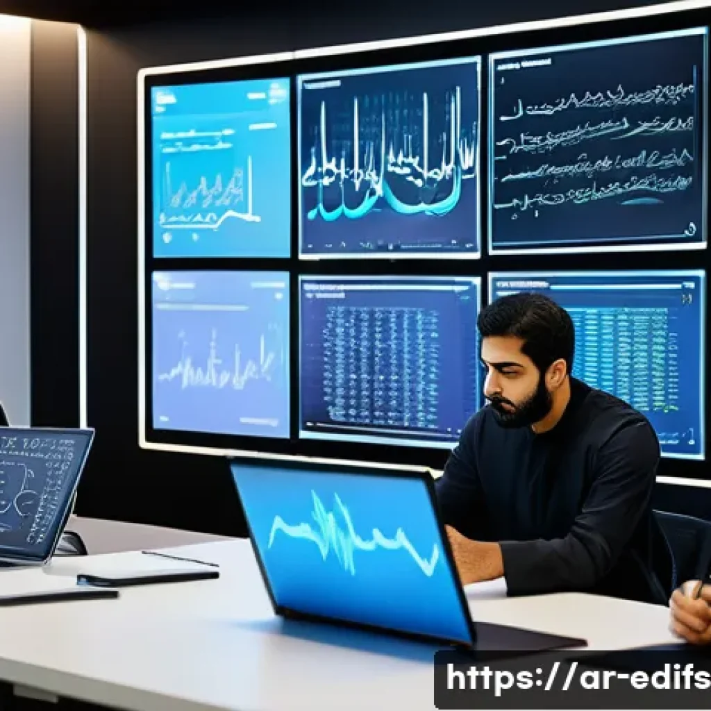 멀티모달 학습을 위한 사례 기반 학습 - A modern AI research laboratory scene showcasing a diverse team of Arab data scientists collaborativ...