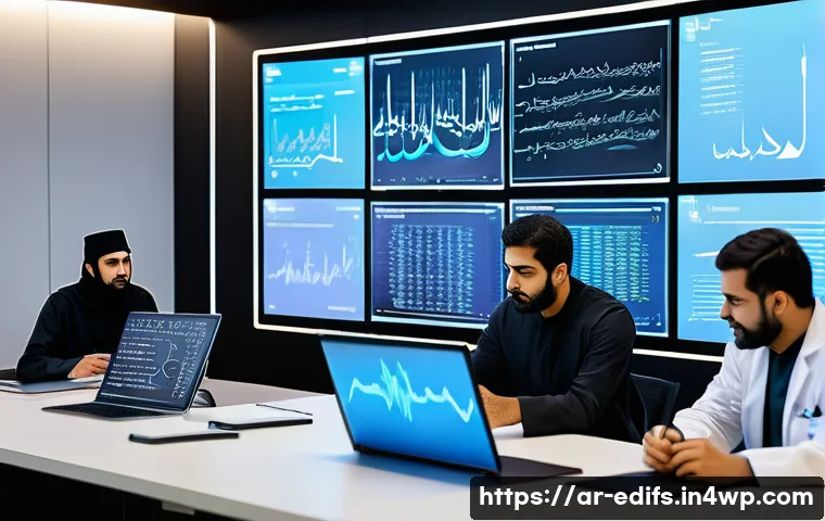 멀티모달 학습을 위한 사례 기반 학습 - A modern AI research laboratory scene showcasing a diverse team of Arab data scientists collaborativ...