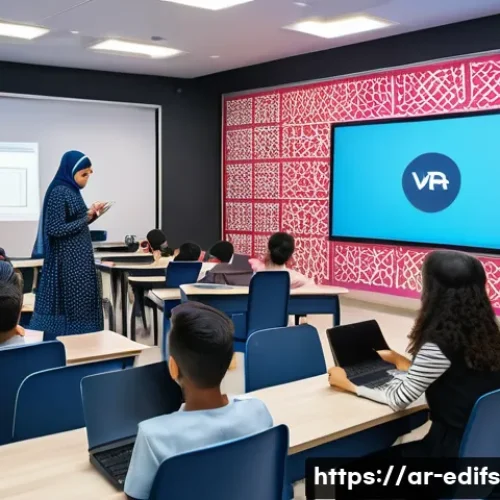 Home 33 멀티모달 학습에서의 실습 기회 제공 방법 - A modern classroom scene in an Arabic-speaking country, showing a diverse group of young adult learn...